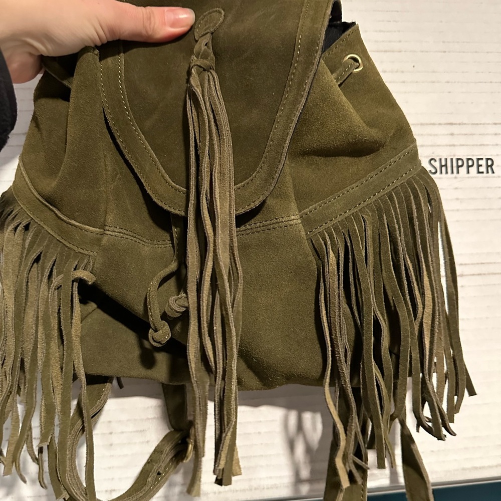 Olive green, genuine, suede, miniature, backpack